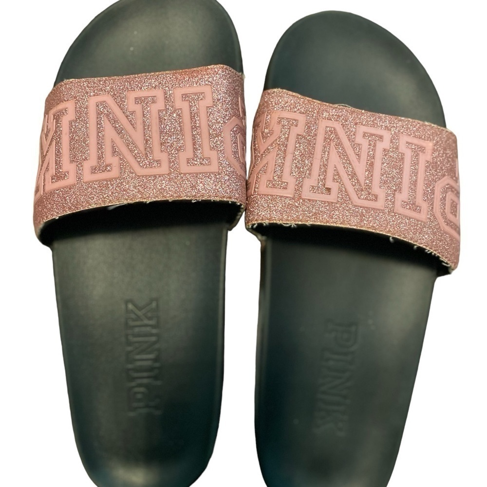 Pink Victoria Secret Logo Slides Glitters Sandals